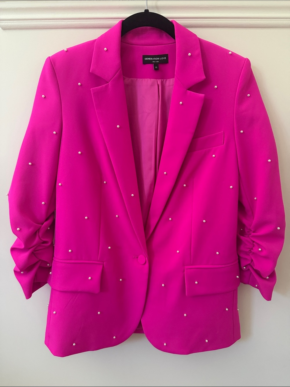 Generation Love Hot Pink Pearl-Detail Blazer